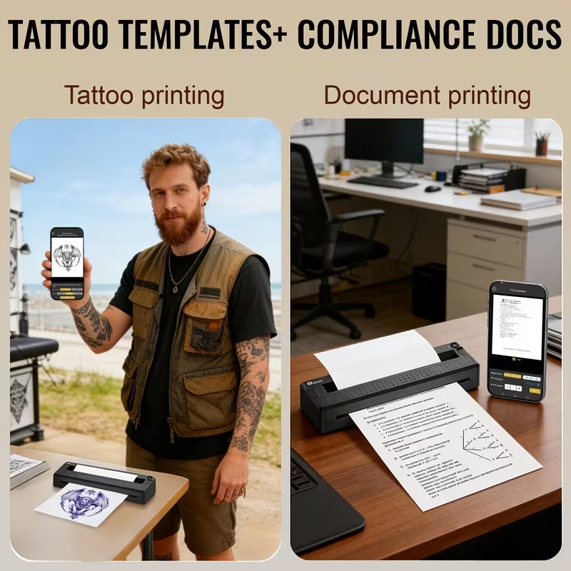 2026 New 2-In-1 Tattoo Stencil And Document Printer, Wireless Wireless Thermal Printer - HD Fast Transfer, Portable Easy-To-Use for Tattoo Artists/Shops, Travel, Home, Office