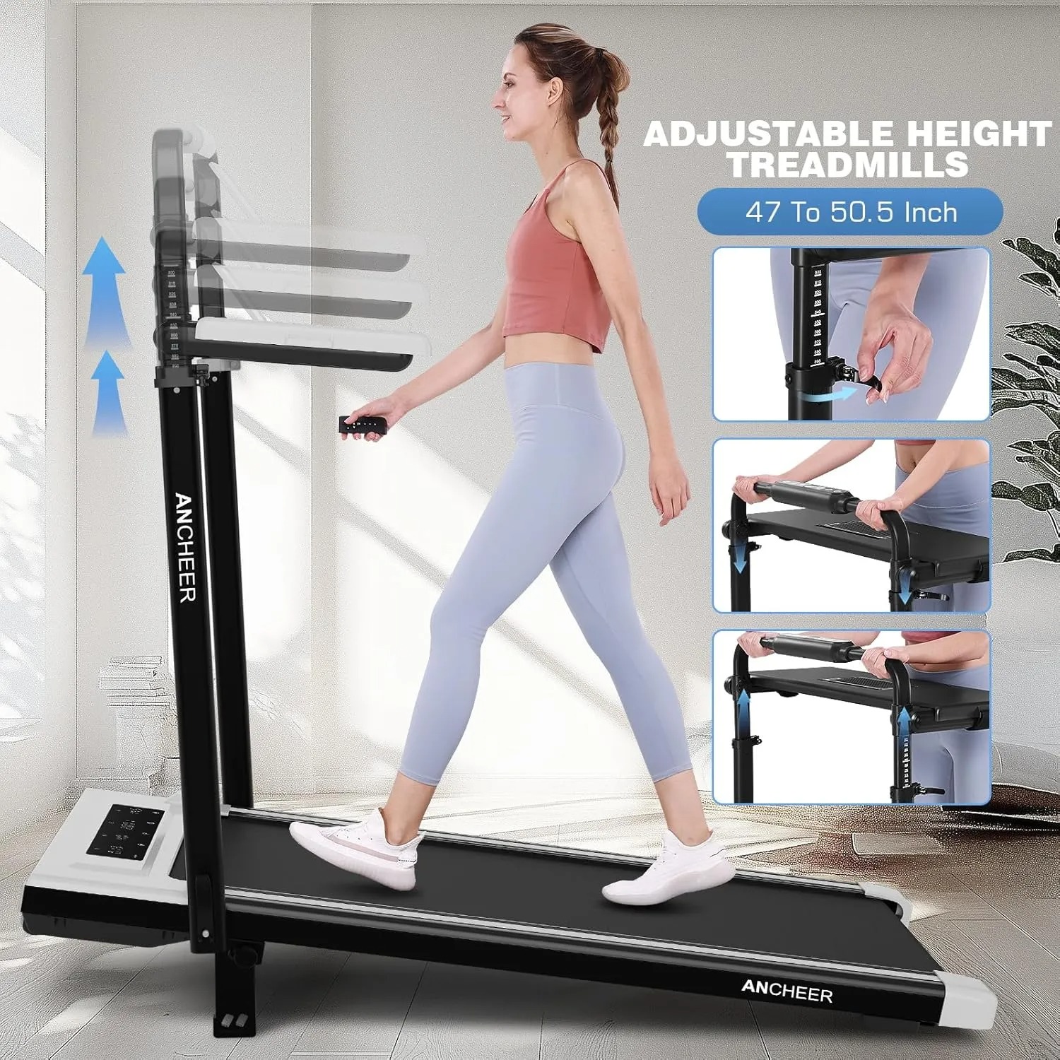 【New Customer Special Price】ANCHEER Walking Pad with Desk 47-50.5 Inch Adjustable Height, 8 in 1 Treadmill with 8% Incline for Home Workstation