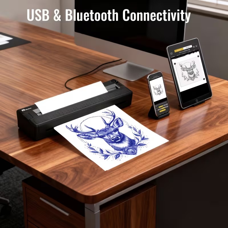 2026 New 2-In-1 Tattoo Stencil And Document Printer, Wireless Wireless Thermal Printer - HD Fast Transfer, Portable Easy-To-Use for Tattoo Artists/Shops, Travel, Home, Office