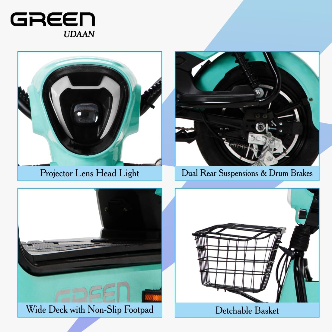 🎉【10th Anniversary】【Limited to 10 units at a special price】Green Udaan Low Speed Electric Scooter Non RTO 30KM Range White with Portable Charger