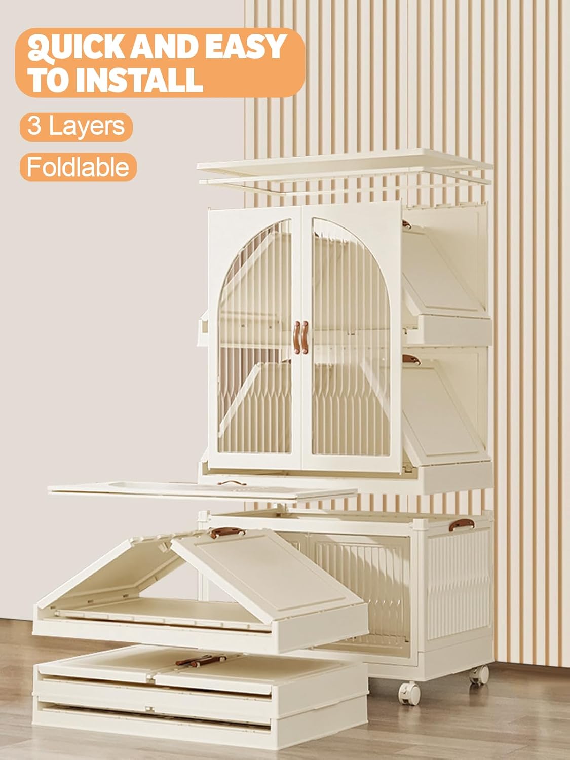 Kalolary Portable Kids Closet, Children's Wardrobe Collapsible Plastic Wardrobe with Wheels Foldable Baby Clothes Cabinet Toddler Dresser Storage Organizer with Hanging Rod & 10 Hangers