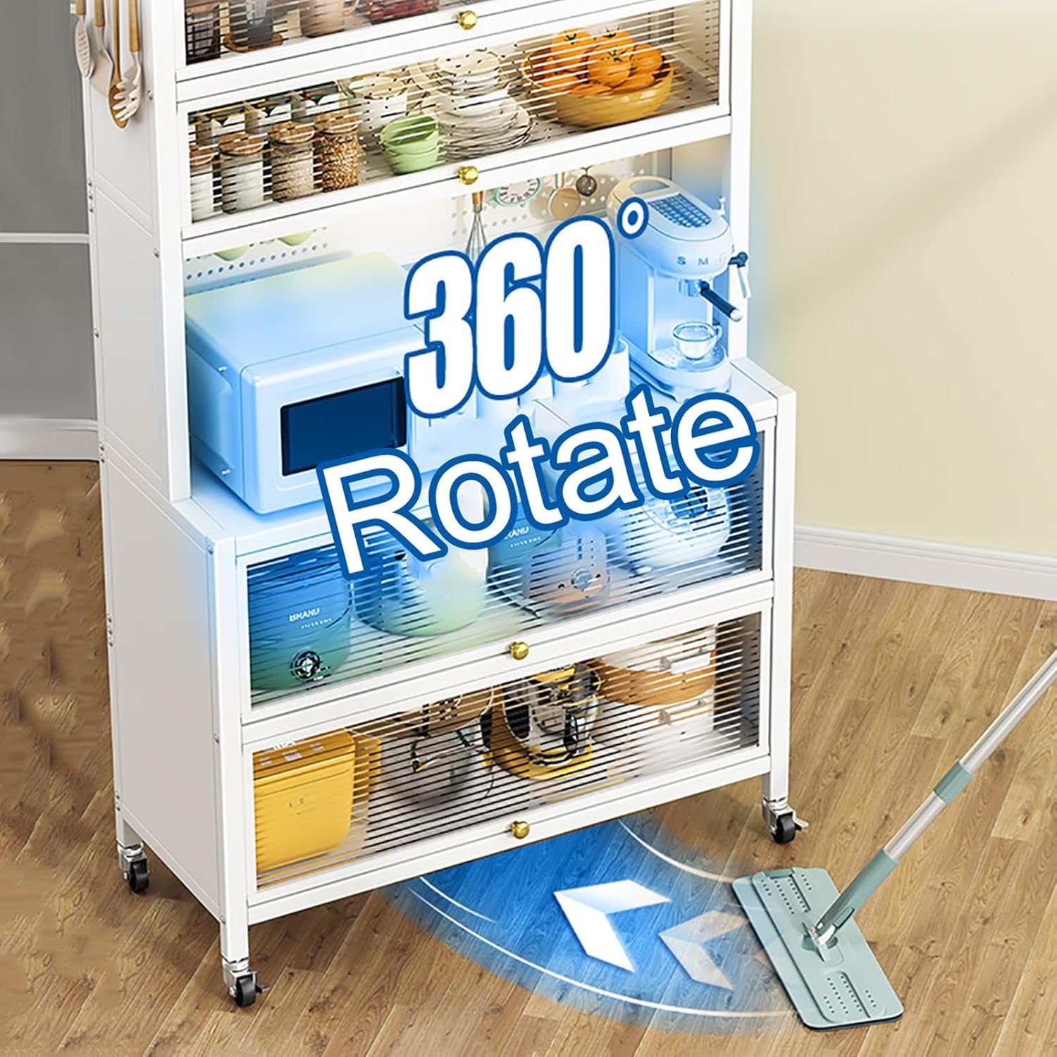 Kitchen Baker's Rack with Flip Door Cabinet, Kitchen Storage Cabinets, Large Kitchen Cabinet for Dishes, Pots and Pans