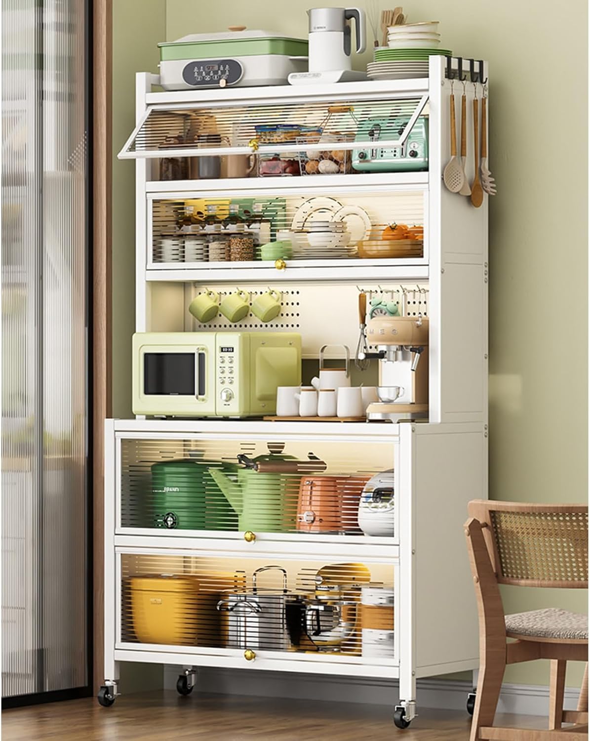 Kitchen Baker's Rack with Flip Door Cabinet, Kitchen Storage Cabinets, Large Kitchen Cabinet for Dishes, Pots and Pans
