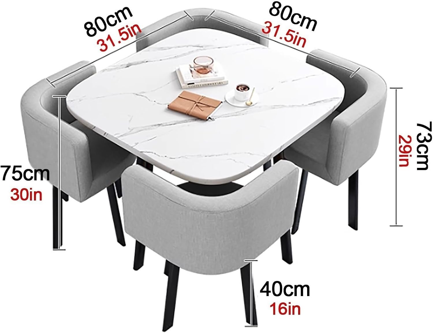 Square Dining Table Set With 4 Chair,Reception Table And Chair Set,Small Office Conference Room Tables And Chairs,Space-Saving Modern Leisur Dining Room Furniture,for Kitchen Lounge Living Room