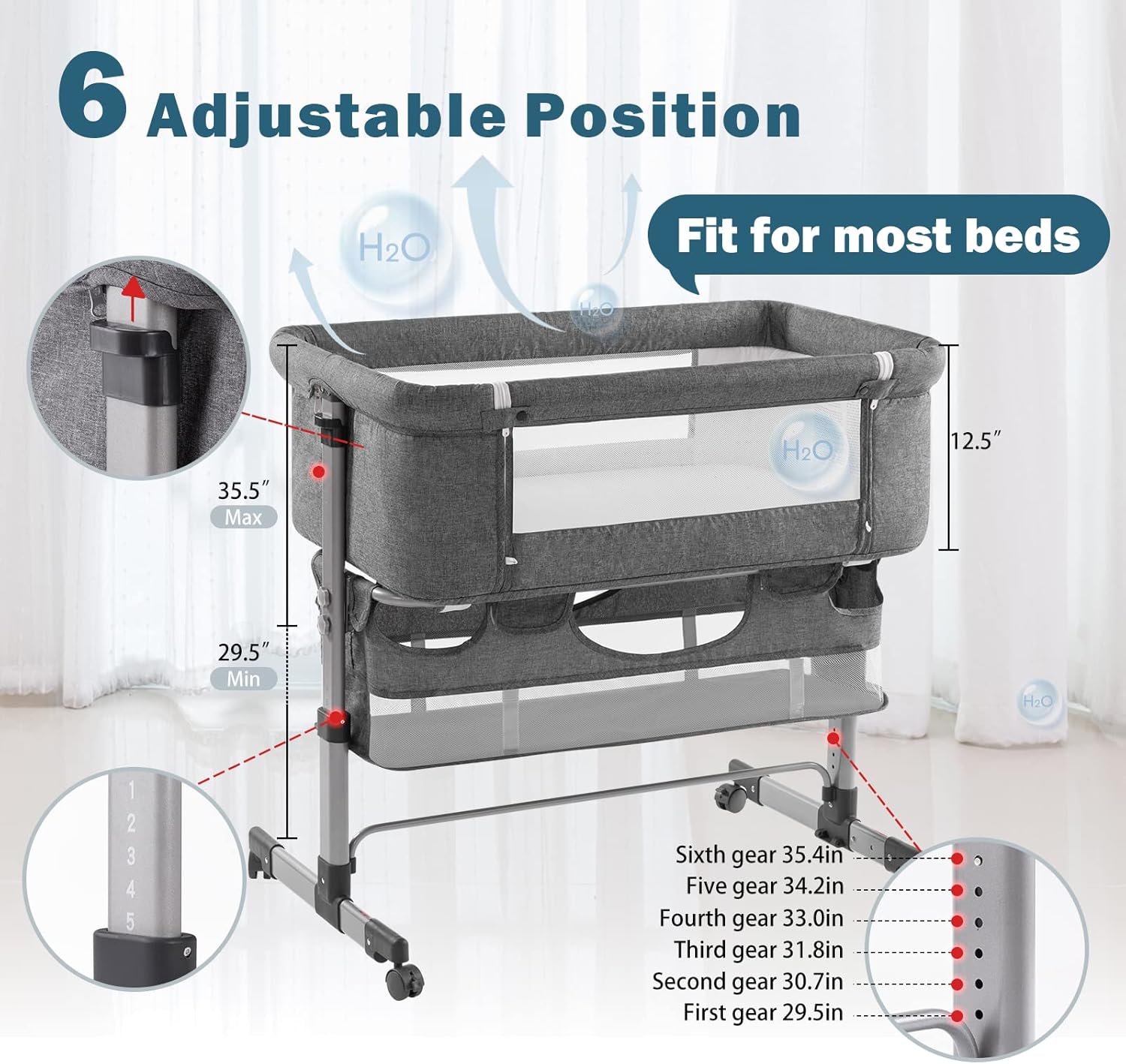 🔥【Final Discount - GH₵ 318】Ihoming Baby Bassinet Bedside Sleeper, Baby Bed Side Crib with Storage Basket, Easy Folding Bassinets, Adjustable Baby Bed for Infant Newborn