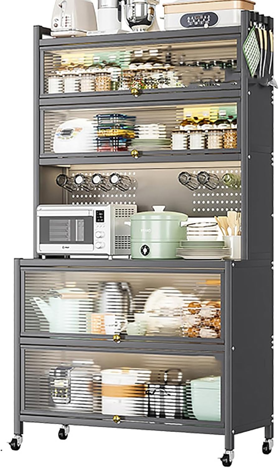 Kitchen Baker's Rack with Flip Door Cabinet, Kitchen Storage Cabinets, Large Kitchen Cabinet for Dishes, Pots and Pans