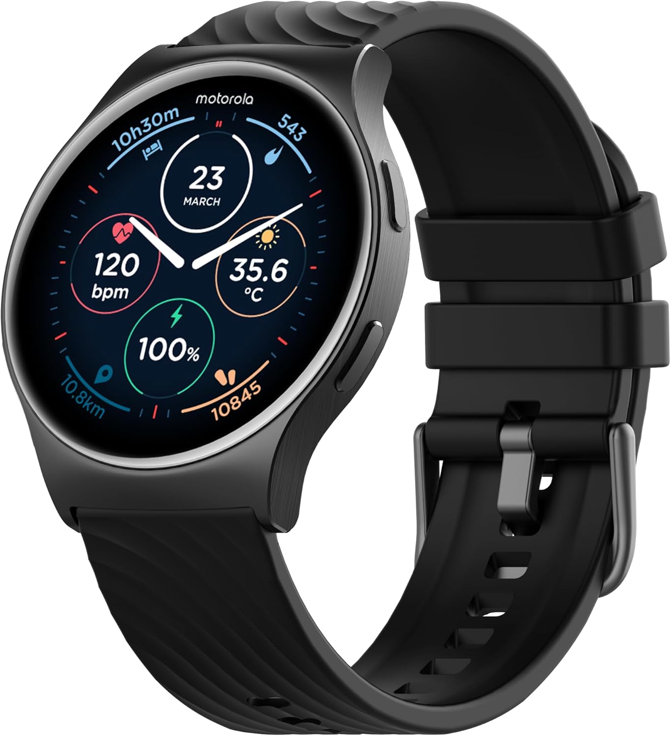 Motorola Moto Watch 120 - Premium Bluetooth Smartwatch with AMOLED Display, 10-Day Battery, Heart Rate & SpO2 Tracking, Fitness & Health Monitoring, Compatible with Android and iPhone