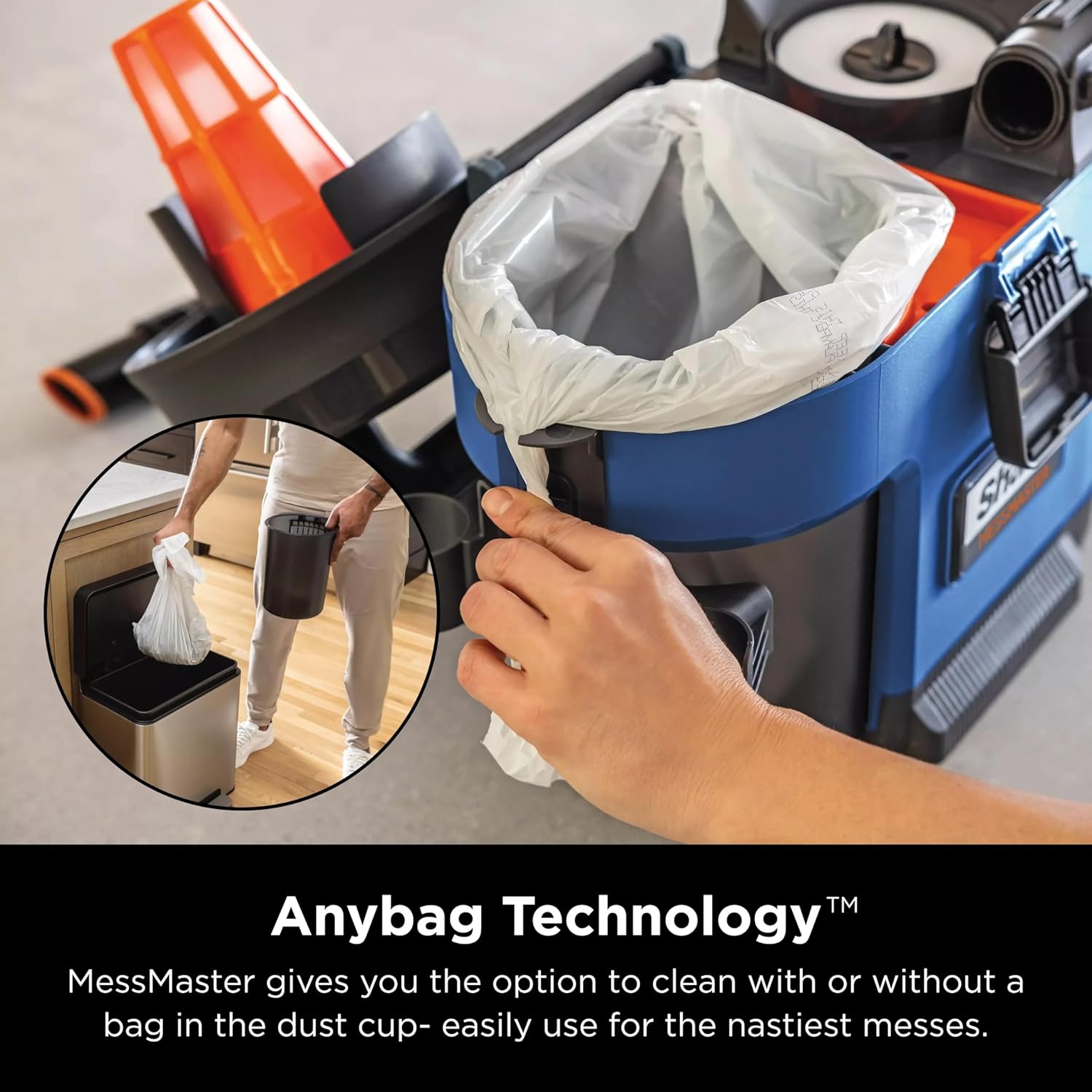 Shark VS100 MessMaster Portable Wet Dry Vacuum, Small Shop Vac, 1 Gallon Capacity, Corded, Perfect for Pets & Cars, AnyBag Tech, Self-Cleaning, for Tough Wet & Dry Messes, Light Blue