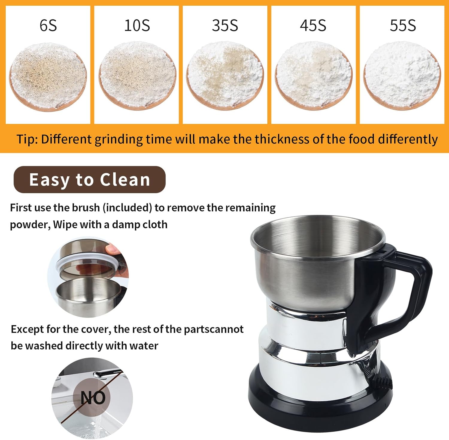 🔥【Only 99gh, last day!】Electric Coffee Grinders，150-300w Silver Spice Grinder, One-Button Operation to Grinder Coffee Beans, Spices, Dry Herbs, Nuts, etc.1 Plastic Brush and 1 Plastic Spoon Included