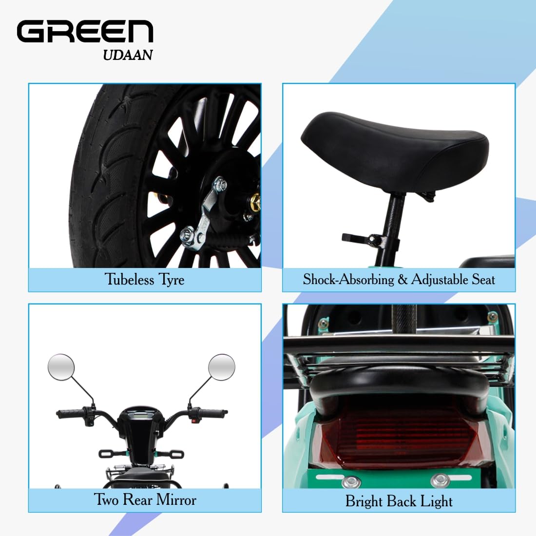 🎉【10th Anniversary】【Limited to 10 units at a special price】Green Udaan Low Speed Electric Scooter Non RTO 30KM Range White with Portable Charger