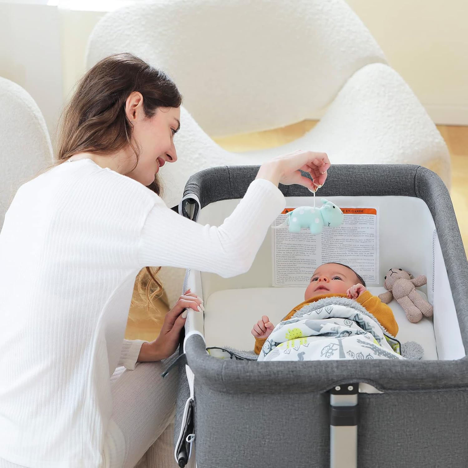 🔥【Final Discount - GH₵ 318】Ihoming Baby Bassinet Bedside Sleeper, Baby Bed Side Crib with Storage Basket, Easy Folding Bassinets, Adjustable Baby Bed for Infant Newborn