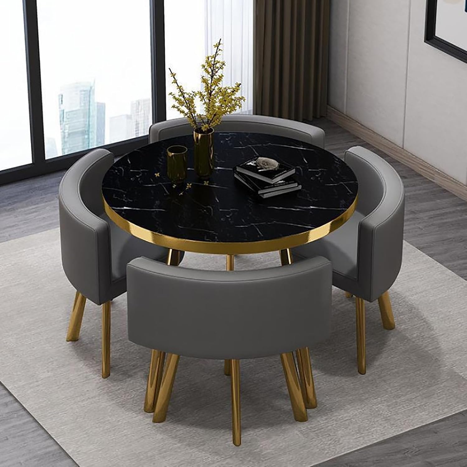 Square Dining Table Set With 4 Chair,Reception Table And Chair Set,Small Office Conference Room Tables And Chairs,Space-Saving Modern Leisur Dining Room Furniture,for Kitchen Lounge Living Room