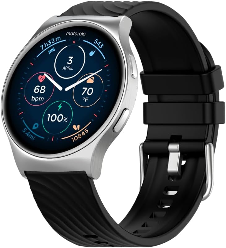 Motorola Moto Watch 120 - Premium Bluetooth Smartwatch with AMOLED Display, 10-Day Battery, Heart Rate & SpO2 Tracking, Fitness & Health Monitoring, Compatible with Android and iPhone