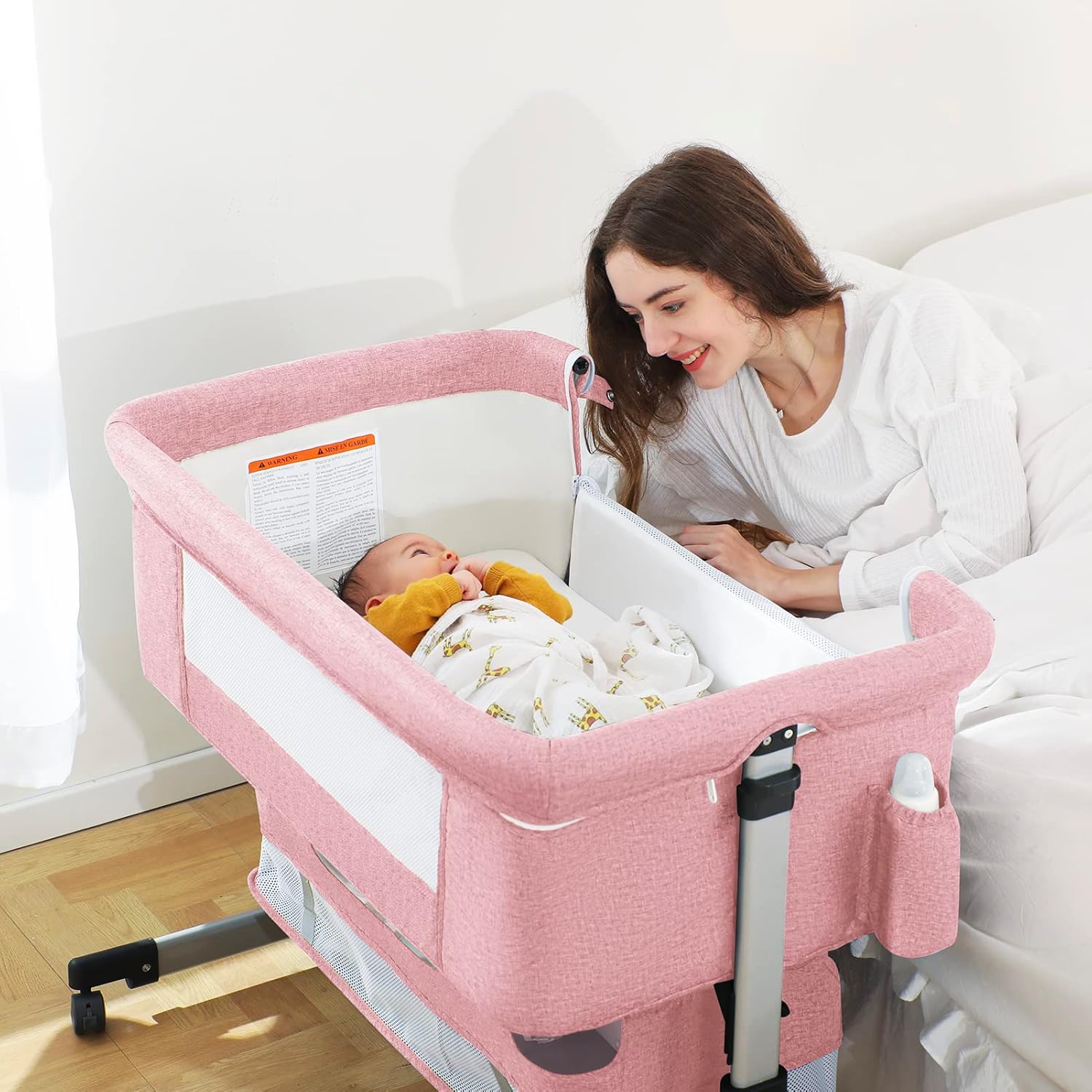 🔥【Final Discount - GH₵ 318】Ihoming Baby Bassinet Bedside Sleeper, Baby Bed Side Crib with Storage Basket, Easy Folding Bassinets, Adjustable Baby Bed for Infant Newborn