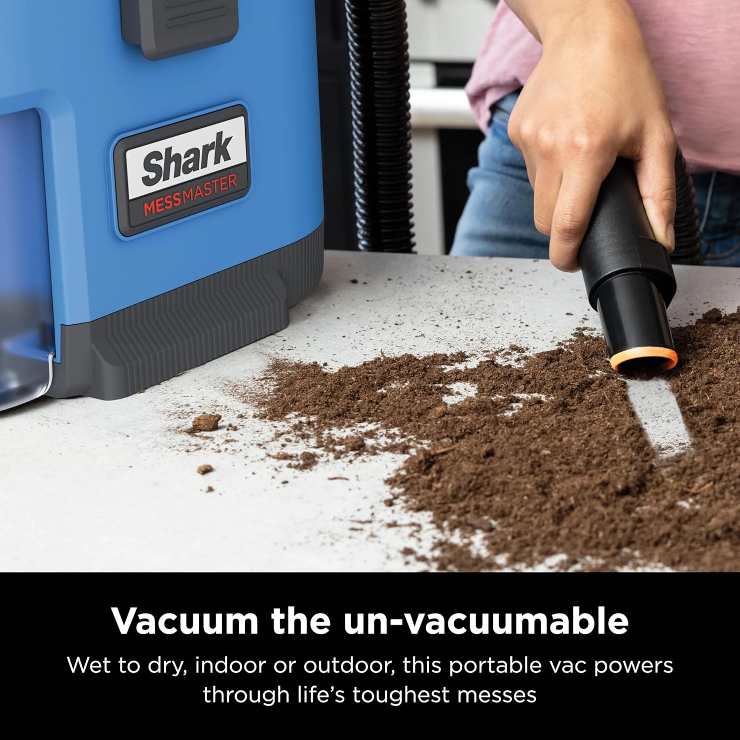 Shark VS100 MessMaster Portable Wet Dry Vacuum, Small Shop Vac, 1 Gallon Capacity, Corded, Perfect for Pets & Cars, AnyBag Tech, Self-Cleaning, for Tough Wet & Dry Messes, Light Blue