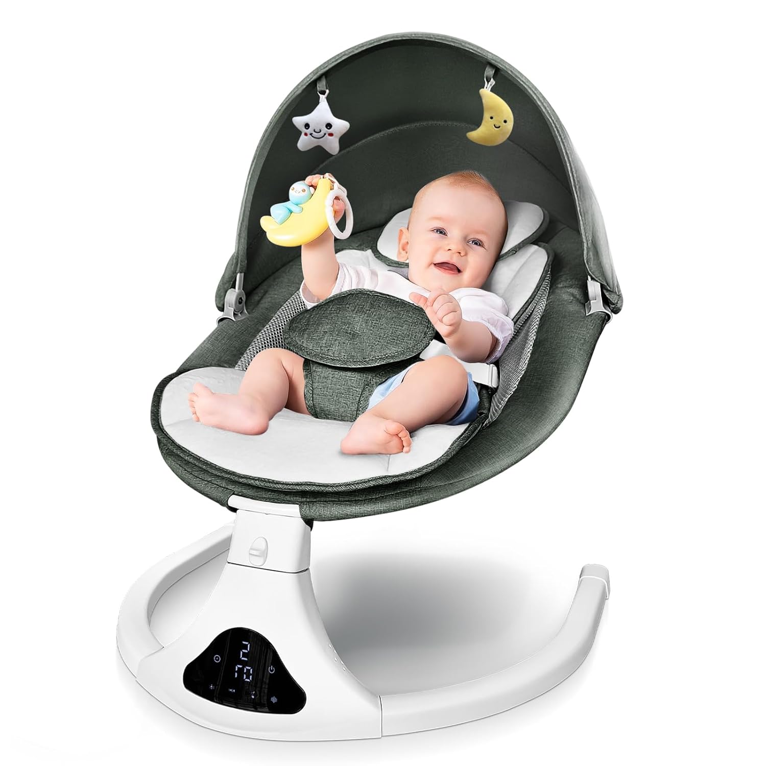 🔥HOT SALE🔥 Electric Baby Swing with Remote Control - 5 Natural Motion Speeds, Detachable Seat Pad | Portable Infant Swing for Indoor/Outdoor Use (0-12M, 20lbs)