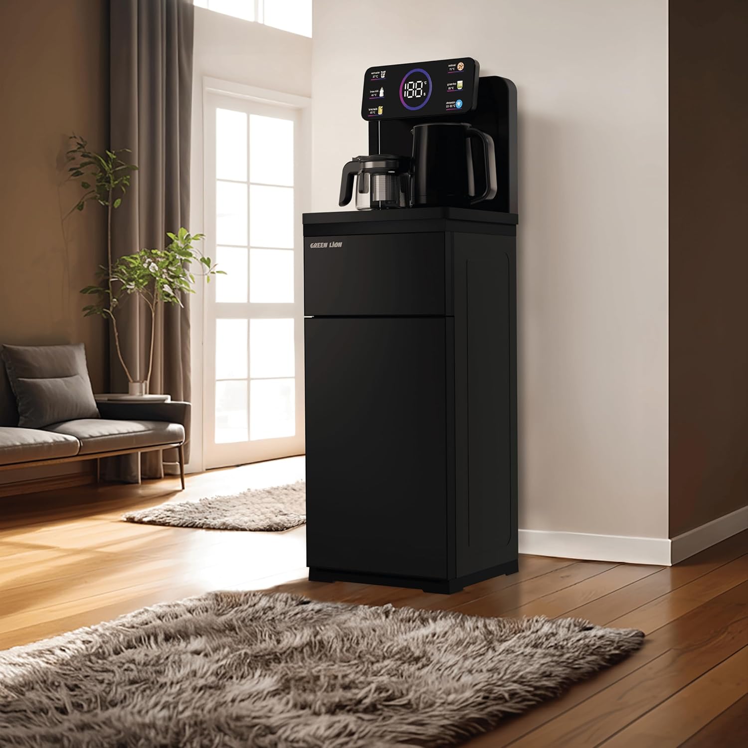 Green Lion Smart Water Dispenser Tea Bar Machine, Touch Screen Display, Remote Control, Stainless Steel Kettle, Bottom Loading Hot and Cold Water Machine, Fast Boiling for Home and Commercial