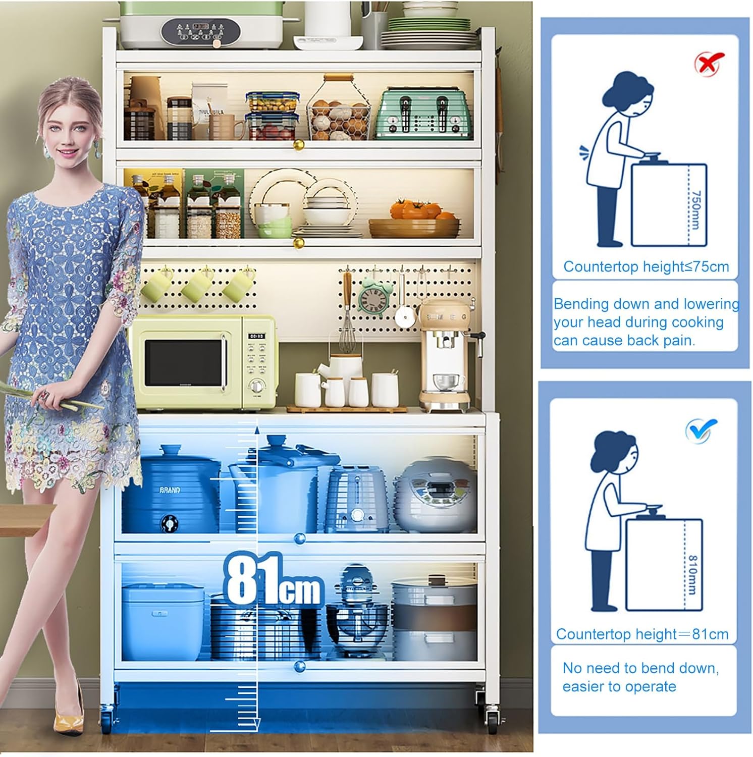 Kitchen Baker's Rack with Flip Door Cabinet, Kitchen Storage Cabinets, Large Kitchen Cabinet for Dishes, Pots and Pans