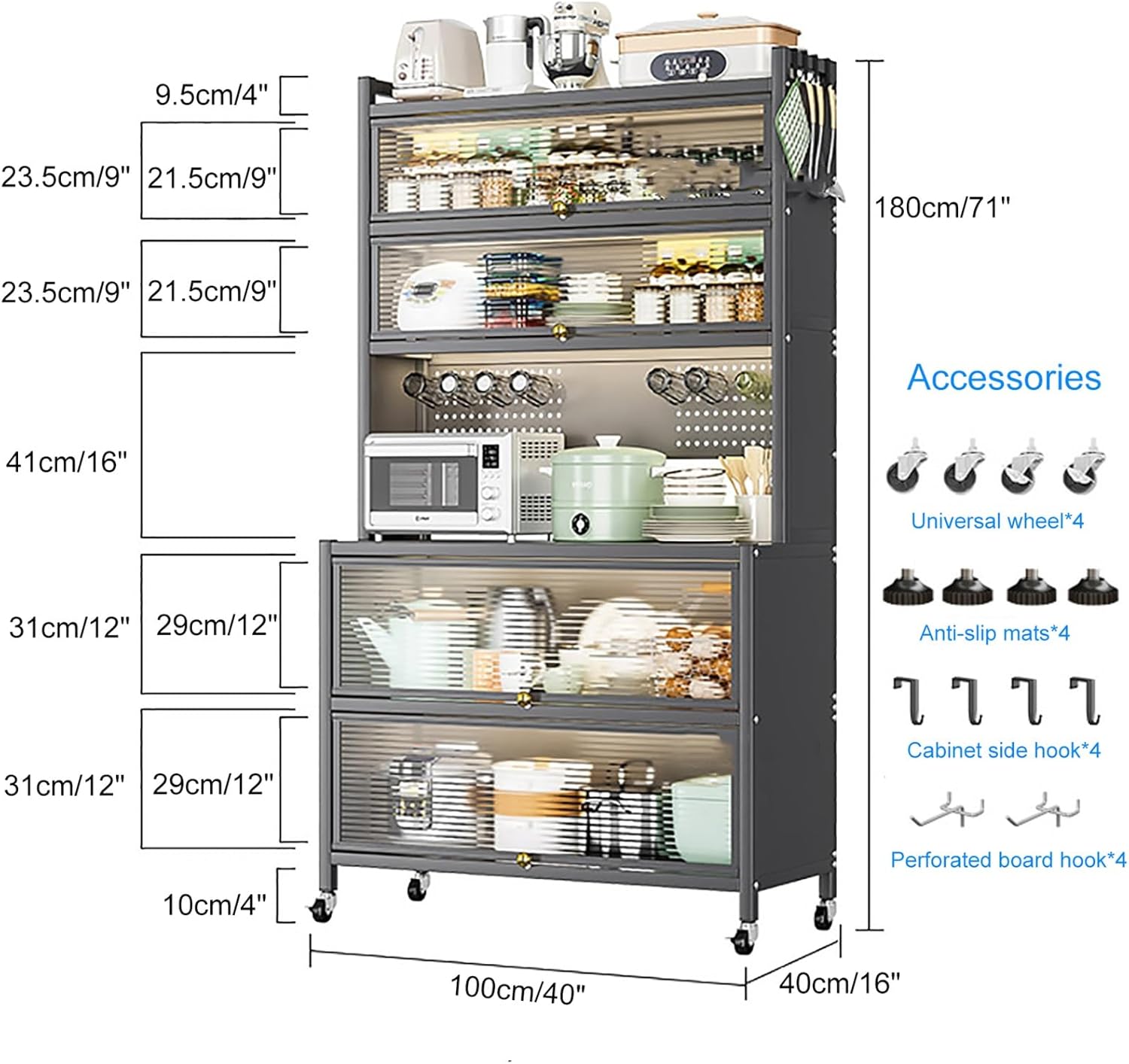 Kitchen Baker's Rack with Flip Door Cabinet, Kitchen Storage Cabinets, Large Kitchen Cabinet for Dishes, Pots and Pans