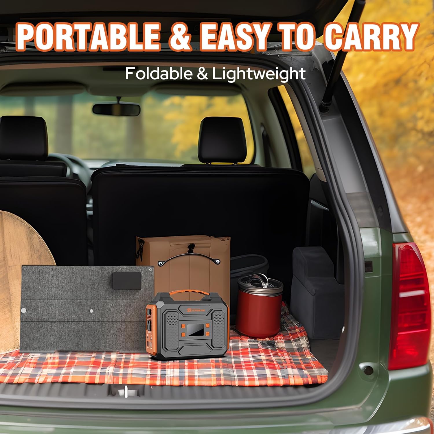 Portable Solar Generator, 300W Portable Power Station with Foldable 60W Solar Panel,110V Pure Sine Wave 280Wh Battery Power Pack with USB DC AC Outlet for Camping Smart Devices RV Van Outdoor-Orange