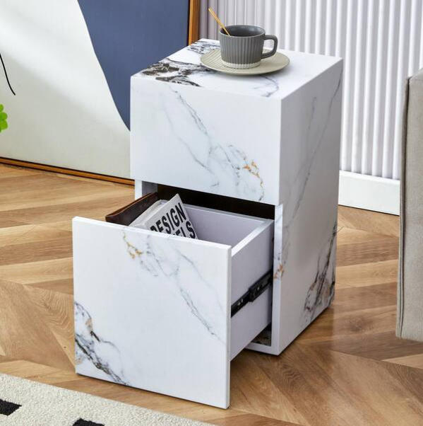 Side Table 11 in. White Cube MDF Wood End Table Modern Beside Sofa Couch Coffee Table for Small Spaces, Bedroom.