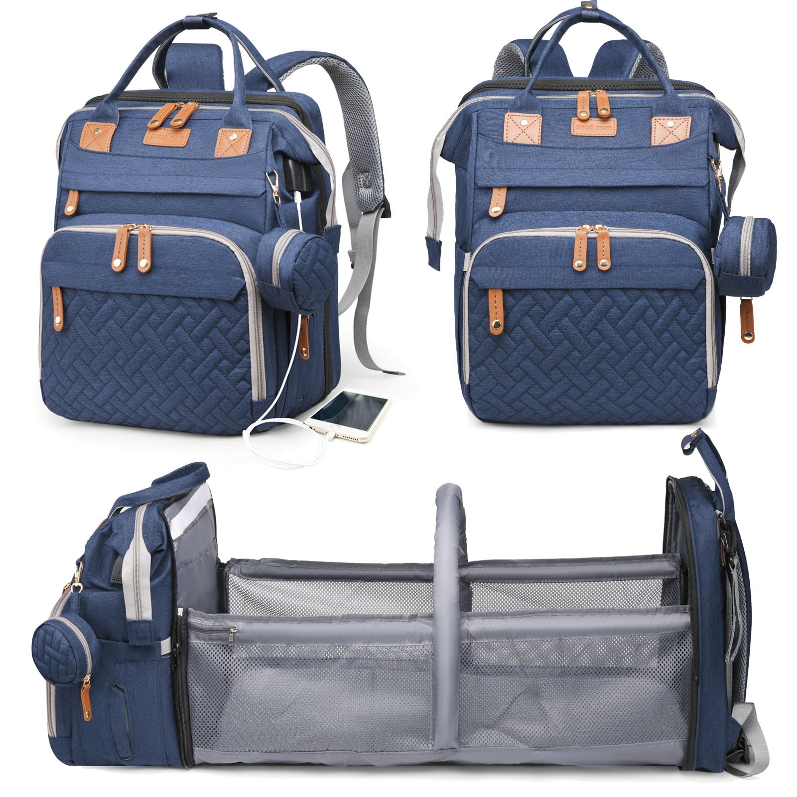 Astro Alan Baby Diaper Bag – Includes Changing Station & Waterproof Pouch; Backpack for Moms & Dads with USB Charging Port