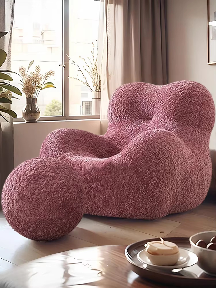 "Mom's Hug" single-seater armchair—ideal for small apartments and French-style living rooms; features a cozy, creamy aesthetic and a relaxing