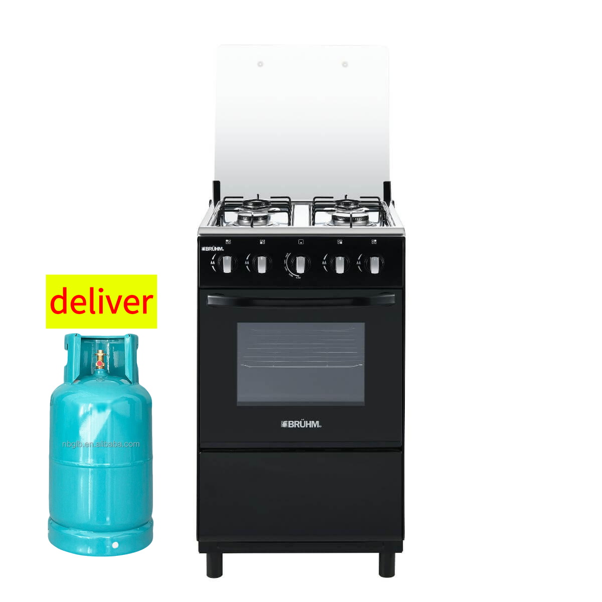 Bruhm BGC-5540IB 4 Burner Gas Cooker - Glass Top - Black
