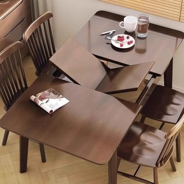 Nordic-style solid wood folding dining table and chair set—extendable, modern minimalist rectangular design, ideal for compact homes