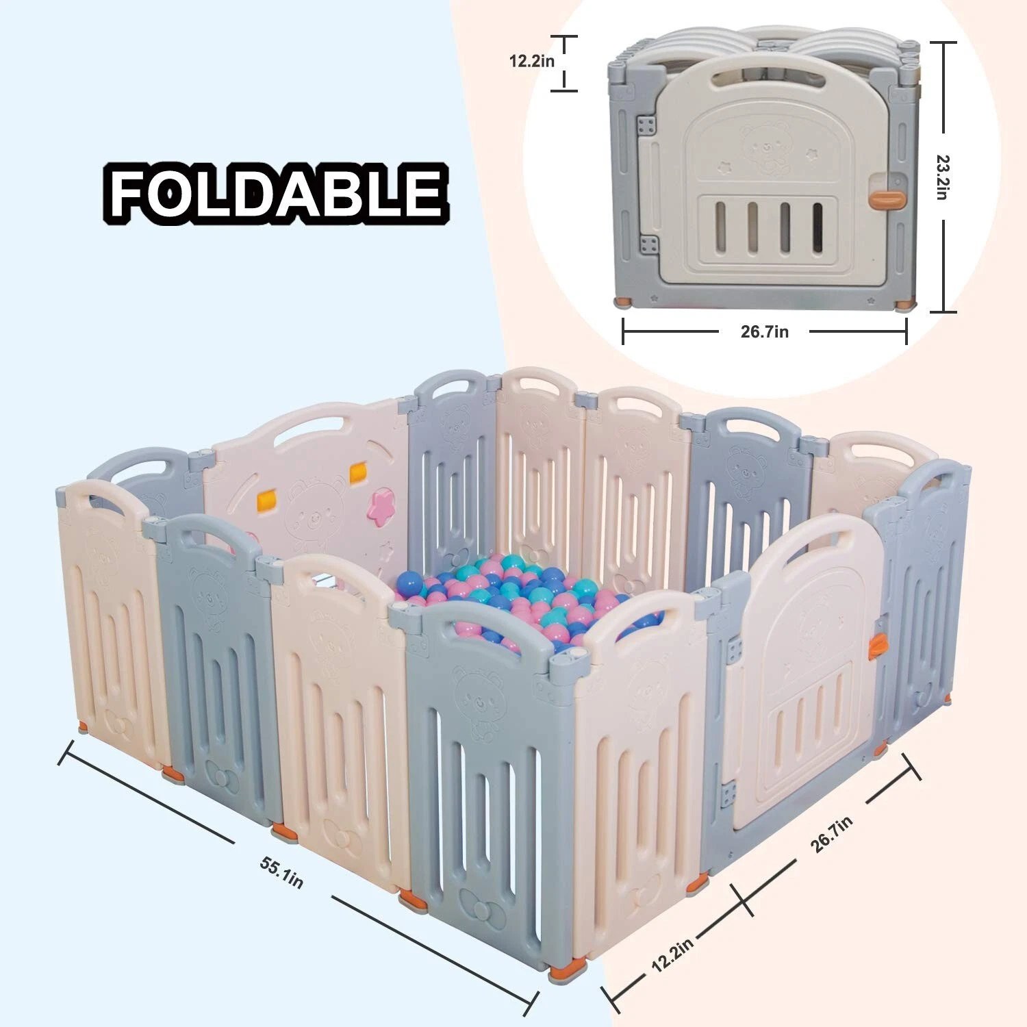 Uanlauo Foldable Baby Playpen for Toddler, Kids Activity Centre