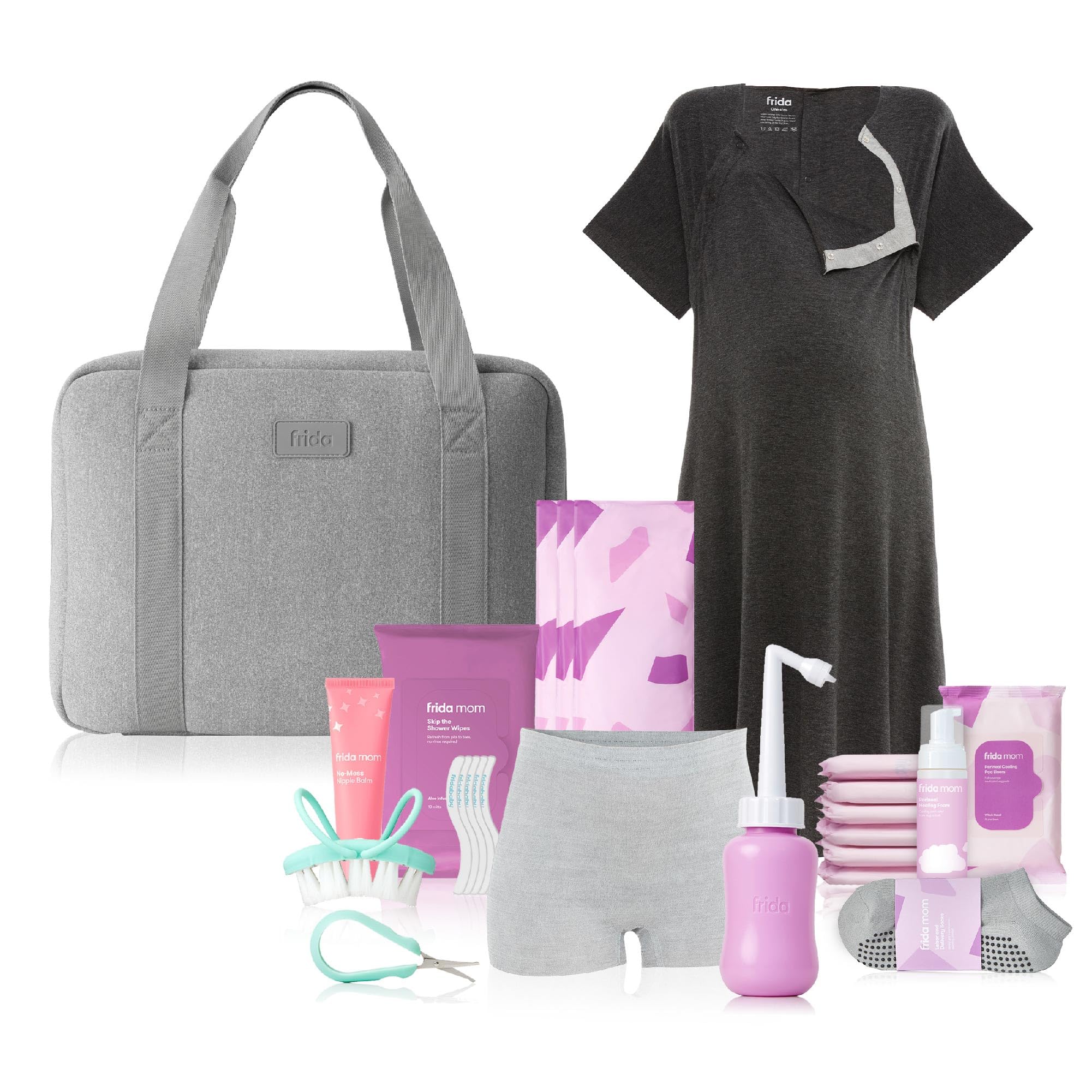 Frida Mom 30-Piece Pre-Packed Hospital & Baby Essentials Travel Bag – Includes C-Section Delivery & Recovery Must-Haves and Newborn Grooming Kit