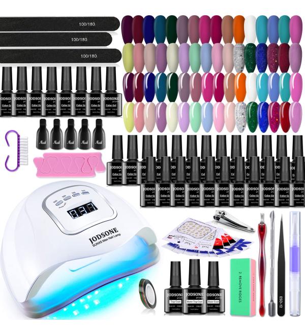 JODSONE Gel Nail Polish Kit with U V Light 32 Colors Gel Polish Set Soak Off Gel Nail Kit Nail Art Salon or Home DIY Manicure Tools Gifts for Women gel color 05