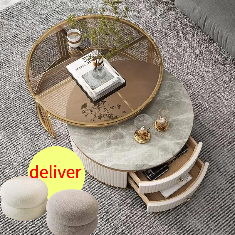 Modern Nordic style metal coffee table, made of medium-density fiberboard, wood, and glass