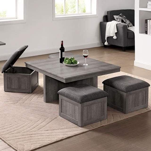 Lilola Home Moseberg Rustic Wooden Coffee Table with Storage Stools