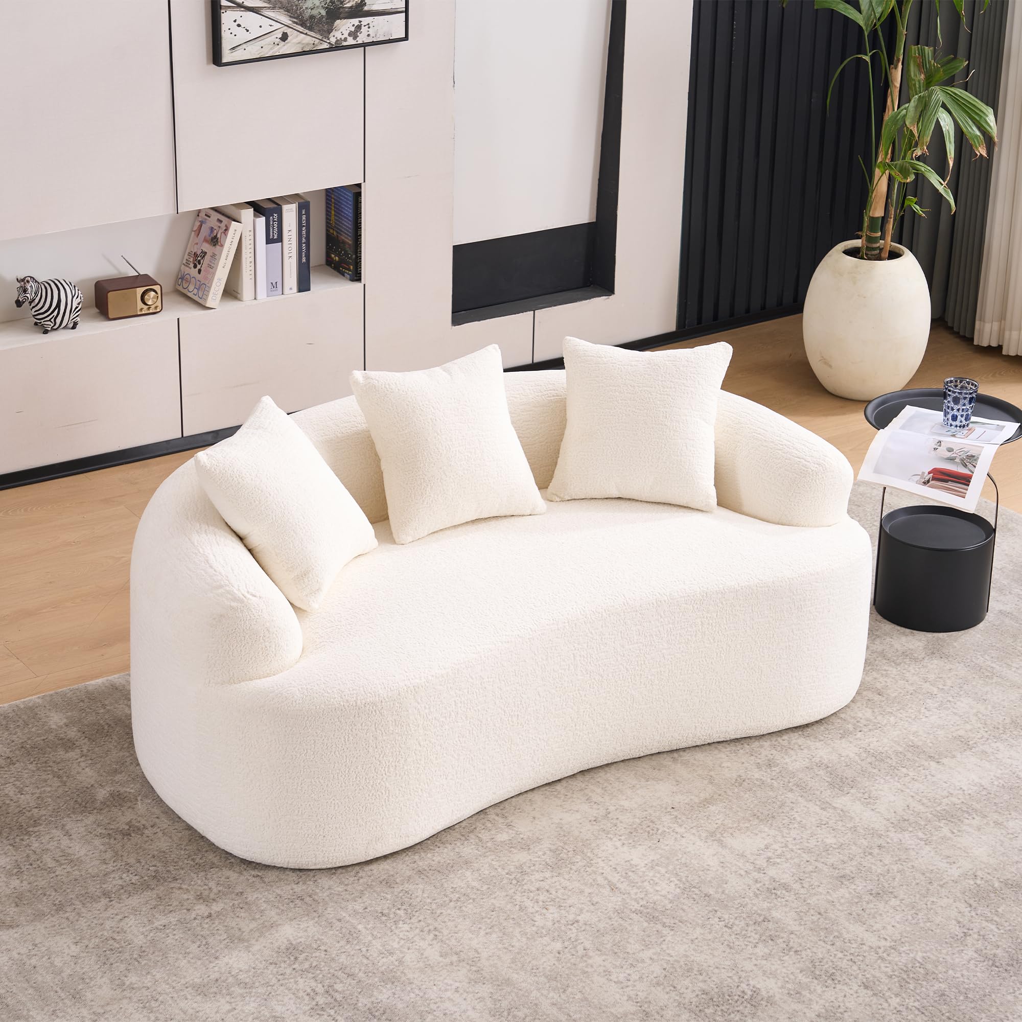 Sofá Curvo Modular Boneless Sofá Sofá Suave Chenilla Sin Montaje Espuma De Alta Densidad Para Sala De Estar Apartamento Dormitorio Blanco
