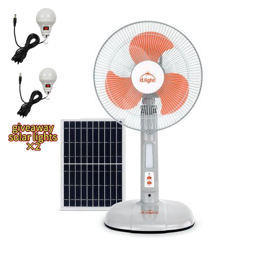 d.light Rechargeable Fan with Solar Panel - Two Year Warranty-White