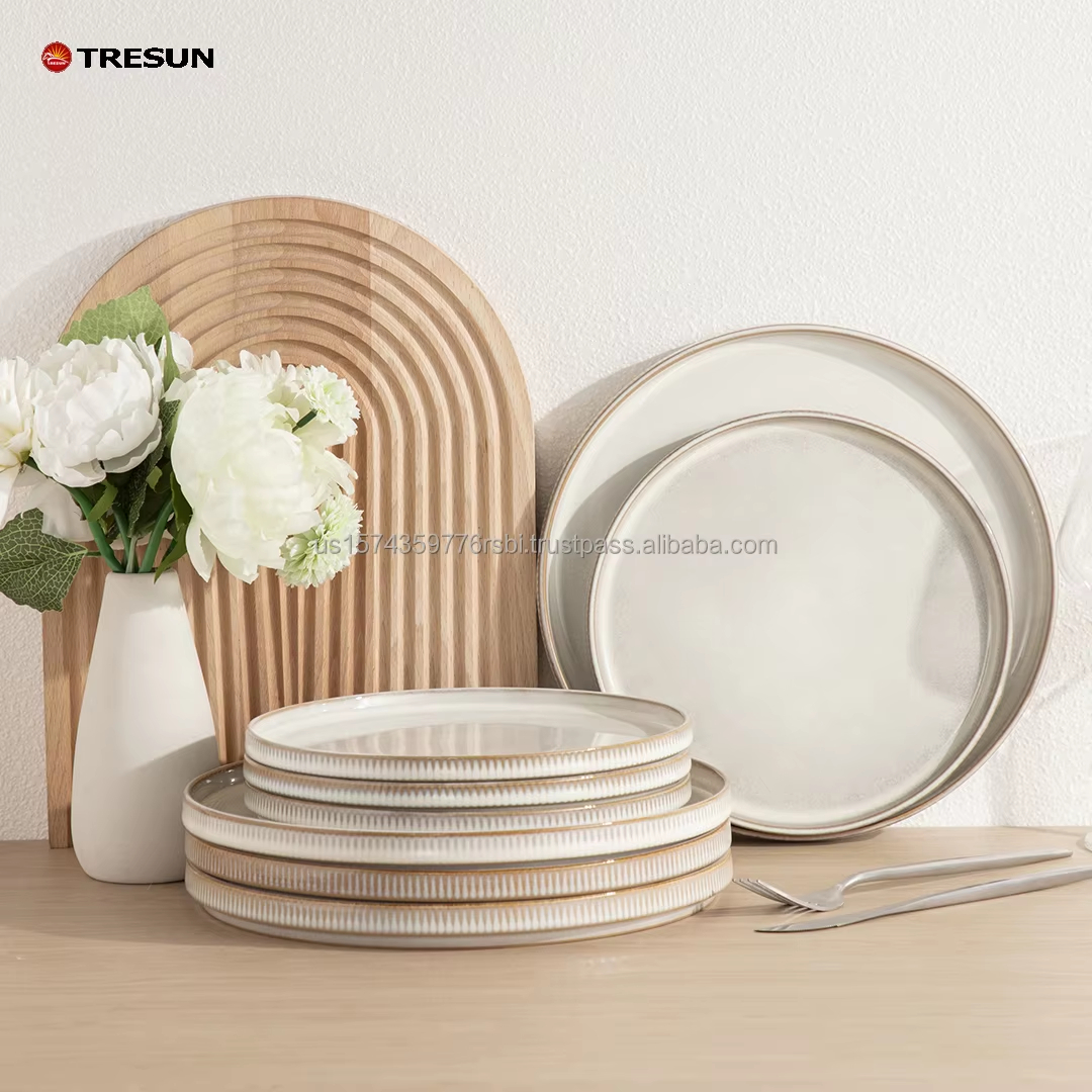 16-Piece Deluxe Reactive Glaze White Embossed Stone Dinnerware Set