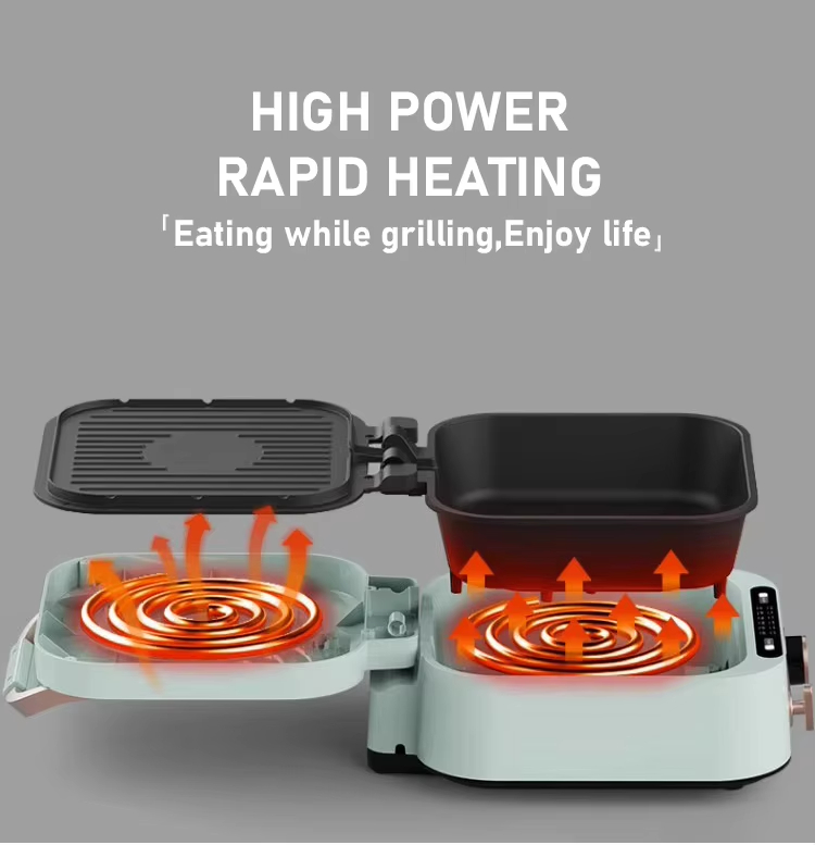 Electric griddle, household double-sided heating griddle, electric frying pan, enlarged and deepened