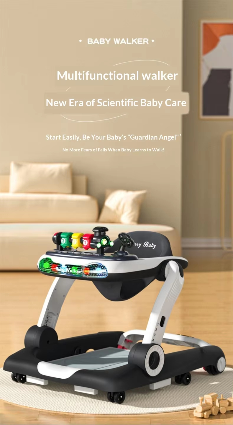 Multifunctional anti-tipping and foldable baby walker