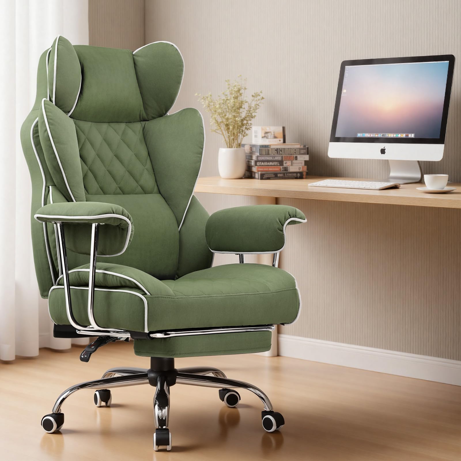 COMHOMA Tall Gaming Chair with Pocket-Spring Lumbar Support, Ergonomic Office Chair with Footrest, Executive Desk Chair with Fixed Padded Armrests, High-Back Computer Chair