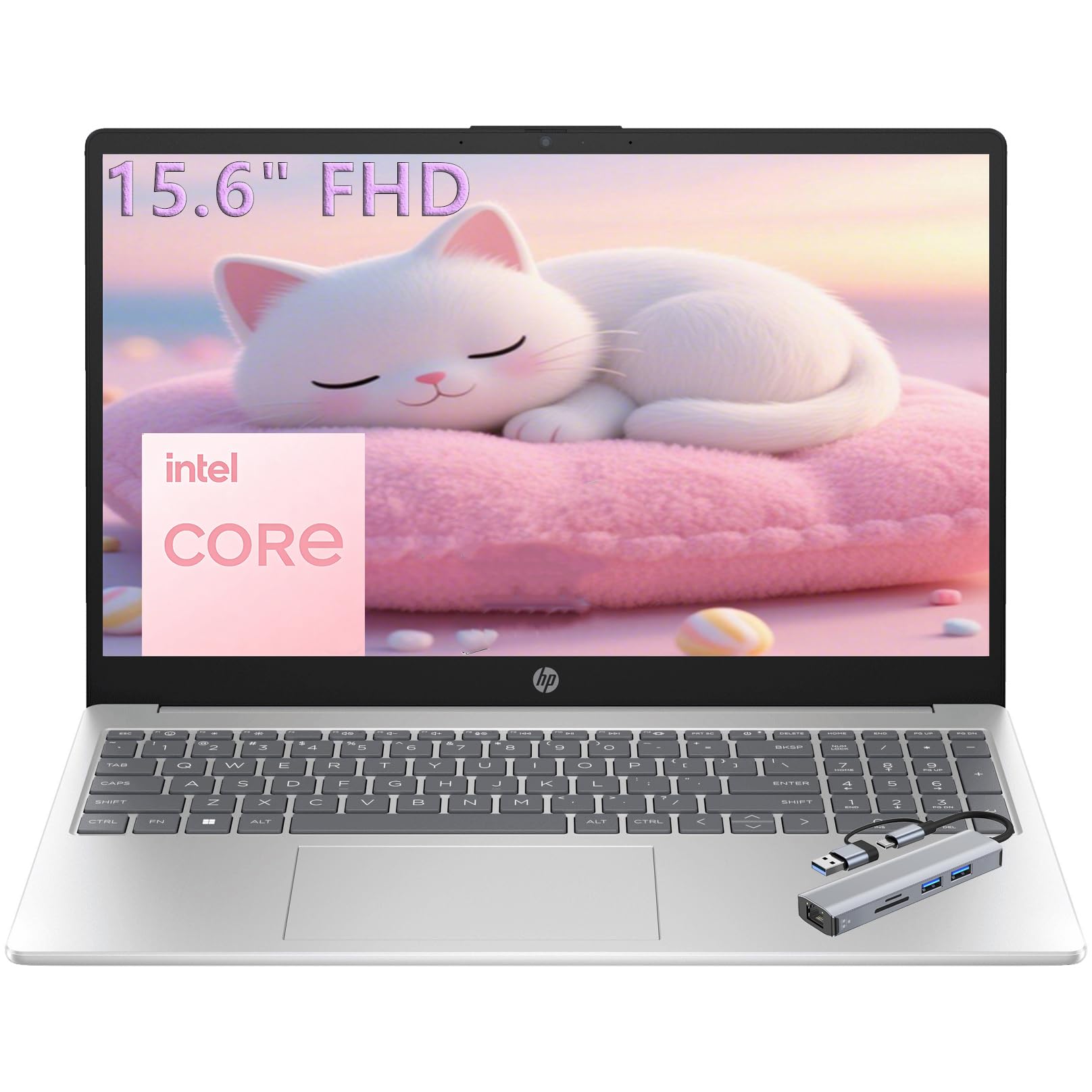 HP 15.6" FHD Laptop (2026 Model) with Copilot AI, 8GB RAM, 256GB SSD, Intel Processor, Long Battery Life