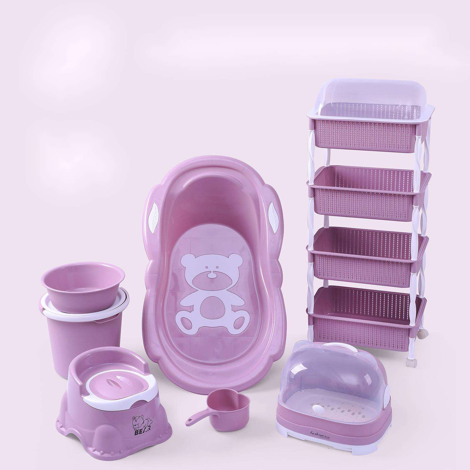 Portable plastic bathtub 8-piece set with bottle rack and storage box