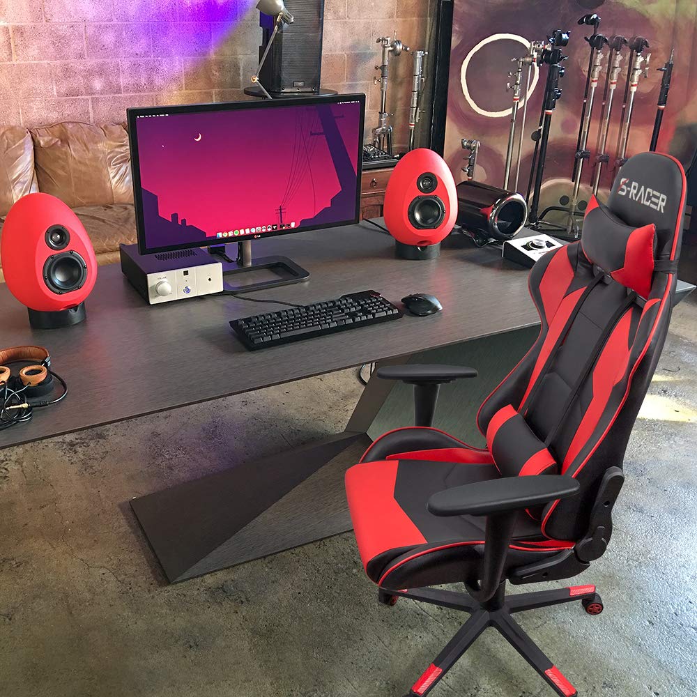 Homall Gaming Chair / Office Chair – High-Back Leather Computer Chair / Racing-Style Chair – Ergonomic Adjustable Swivel Chair with Headrest and Lumbar Support