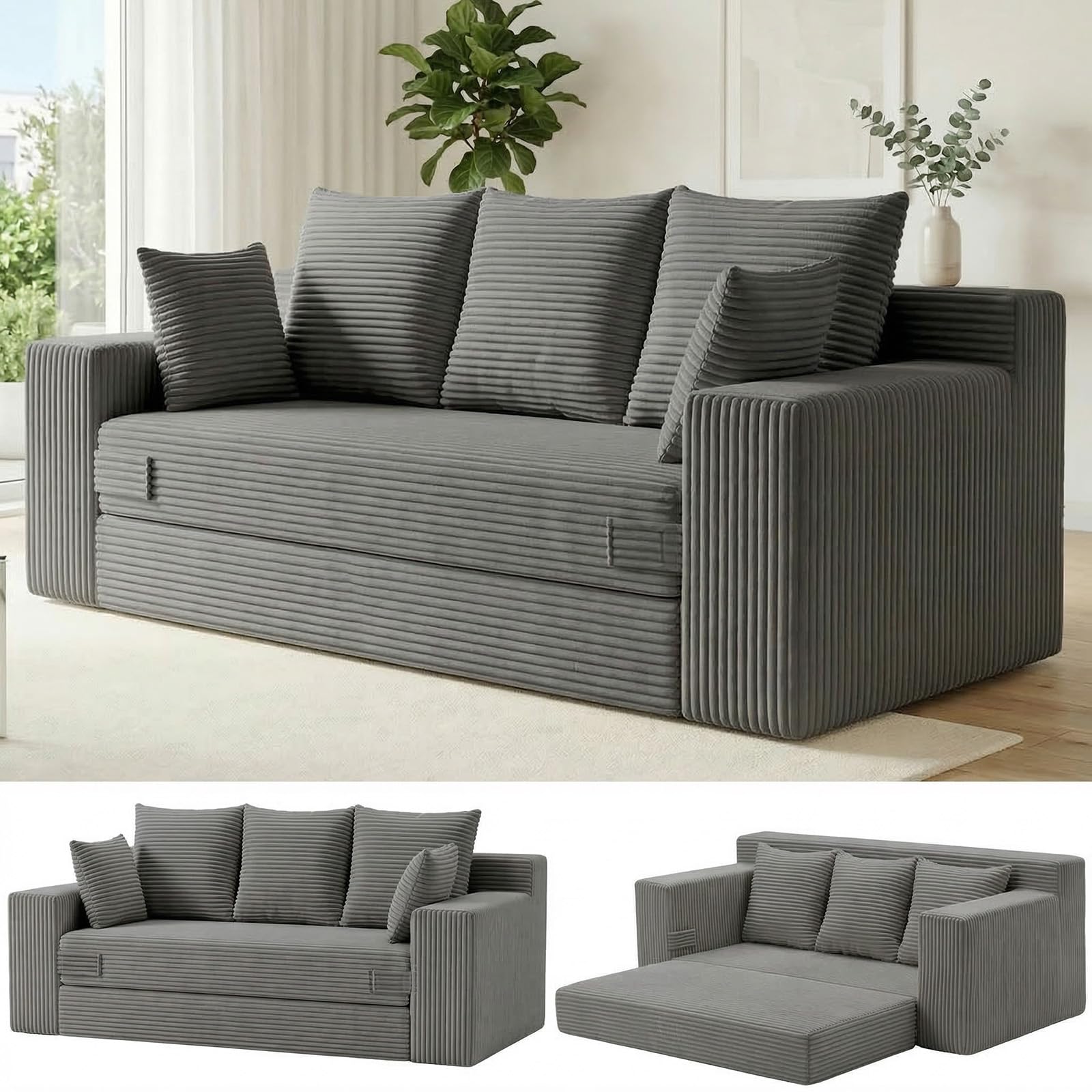 cidludto Convertible Sofa Bed – Foldable（Three Seat-70"）, Frameless Design