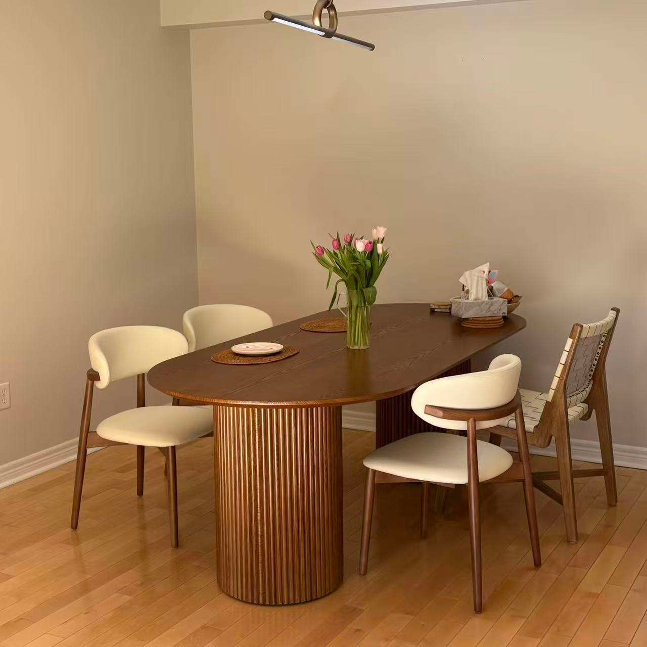 Modern Minimalist Nordic Solid Wood Dining Chair with Upholstered Bouclé Seat