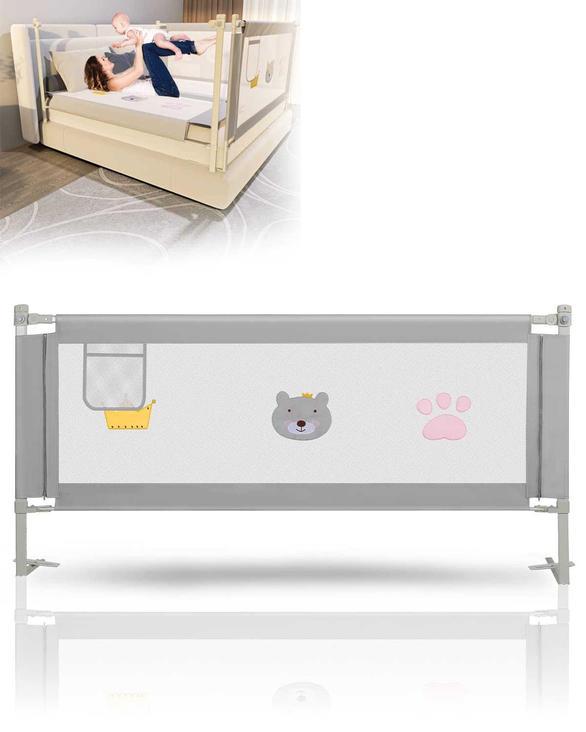 75-Inch Extra-Long Toddler Bed Rail – Adjustable Height Safety Guardrail for Twin, Full, and King Size Beds