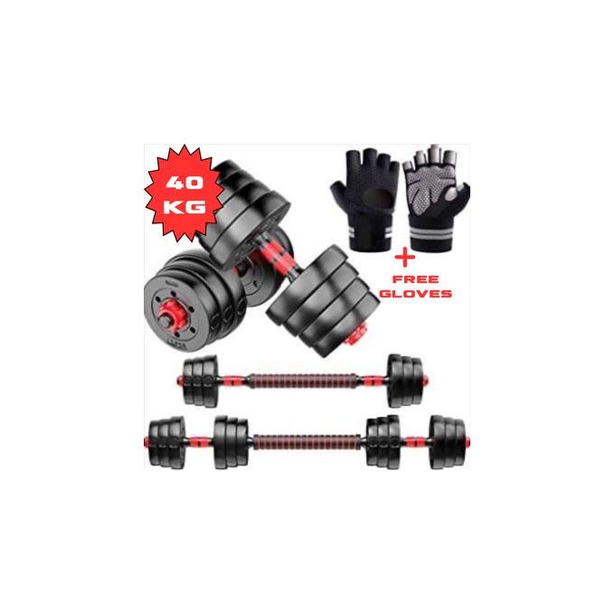 Adjustable Dumbbell/Barbell for Gym and Workout - 40kg - Black/Red