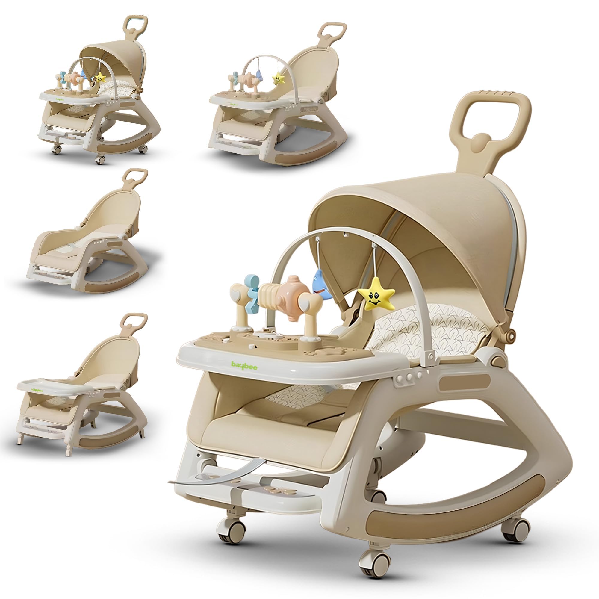 Baybee 5 in 1 Baby Rocking Chair for Kids, Baby Bouncer Chair with Multi Position Recline, Canopy