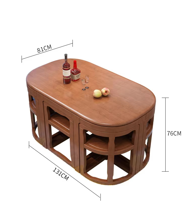 Solid wood dining table and chair set: a minimalist, modern, and space-saving 1.3-meter table ideal for compact homes