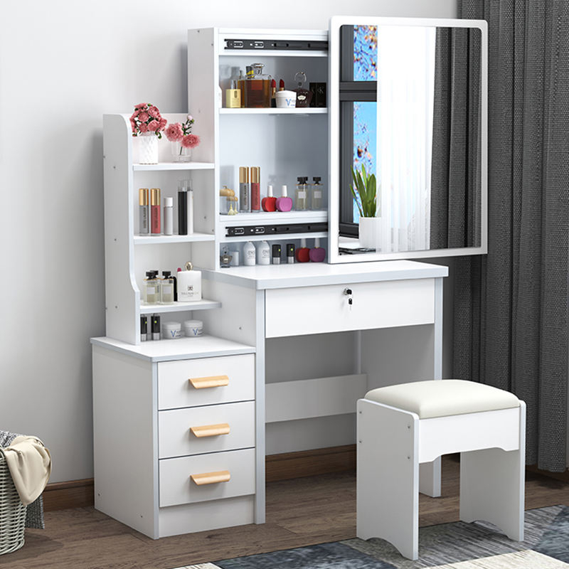 Modern medium-density fiberboard dressing table with illuminated iron metal support, detachable